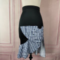 High Waist Patchwork Modest Plaid Slim Package Hip Women Bodycon Skirt